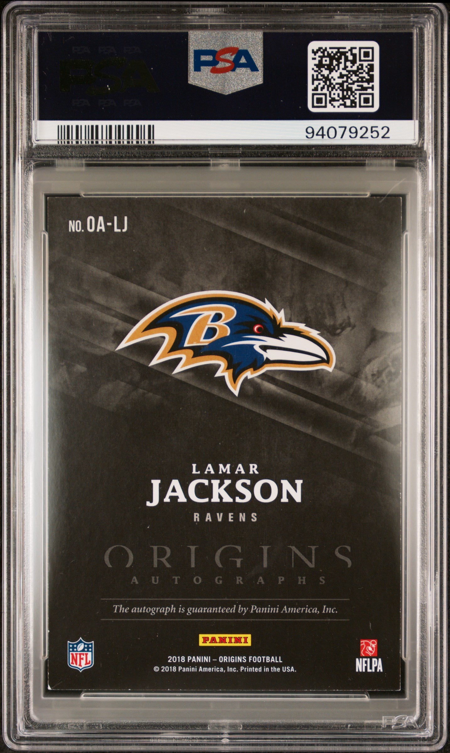 2018 Panini Origins Autographs Lamar Jackson #15/25 AUTO Rookie Silver Ink PSA 7