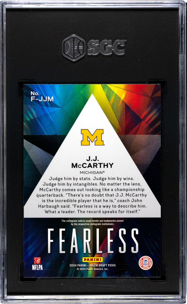 2024 Panini Prizm Draft Picks JJ Mccarthy #F-JJM Fearless SGC 10 pop 2