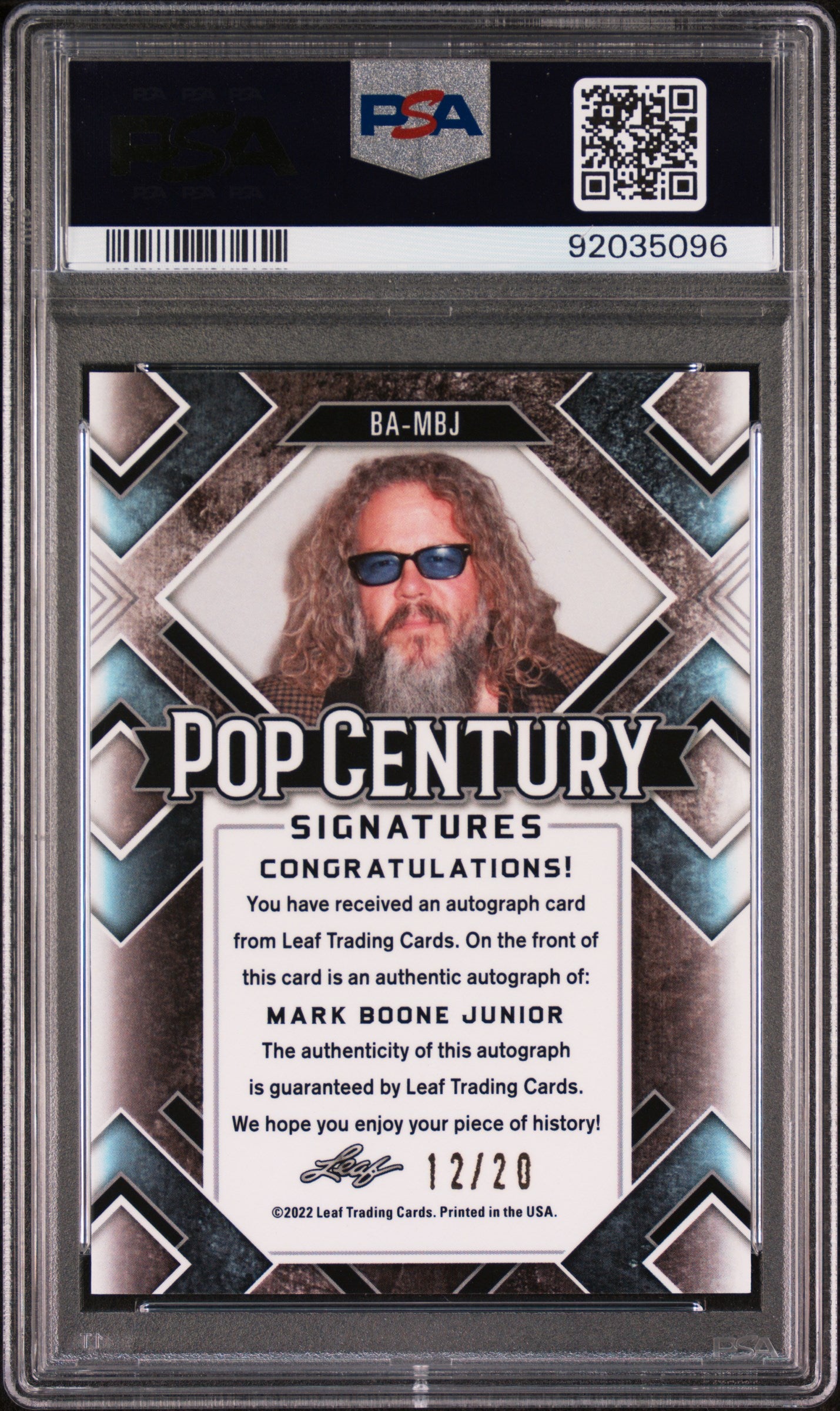 Mark Boone Junior 2022 Leaf Metal Pop Century Autograph AUTO #12/20 Blue PSA 10