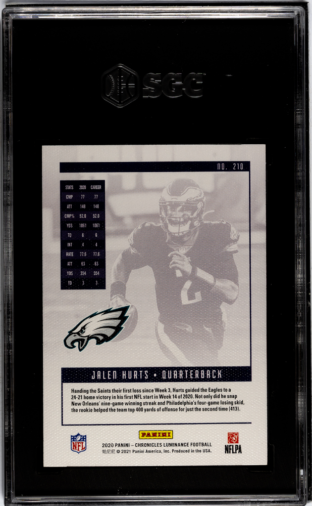2020 Panini Chronicles Jalen Hurts #210 Luminance SGC 10