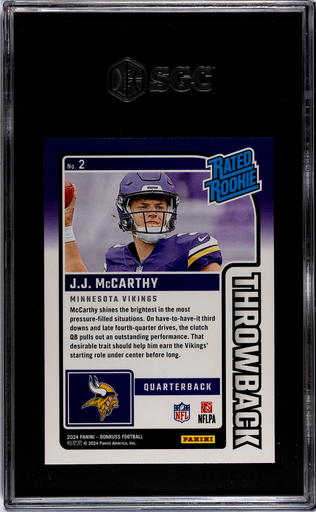 2024 Donruss JJ Mccarthy #2 Throwback SGC 9.5