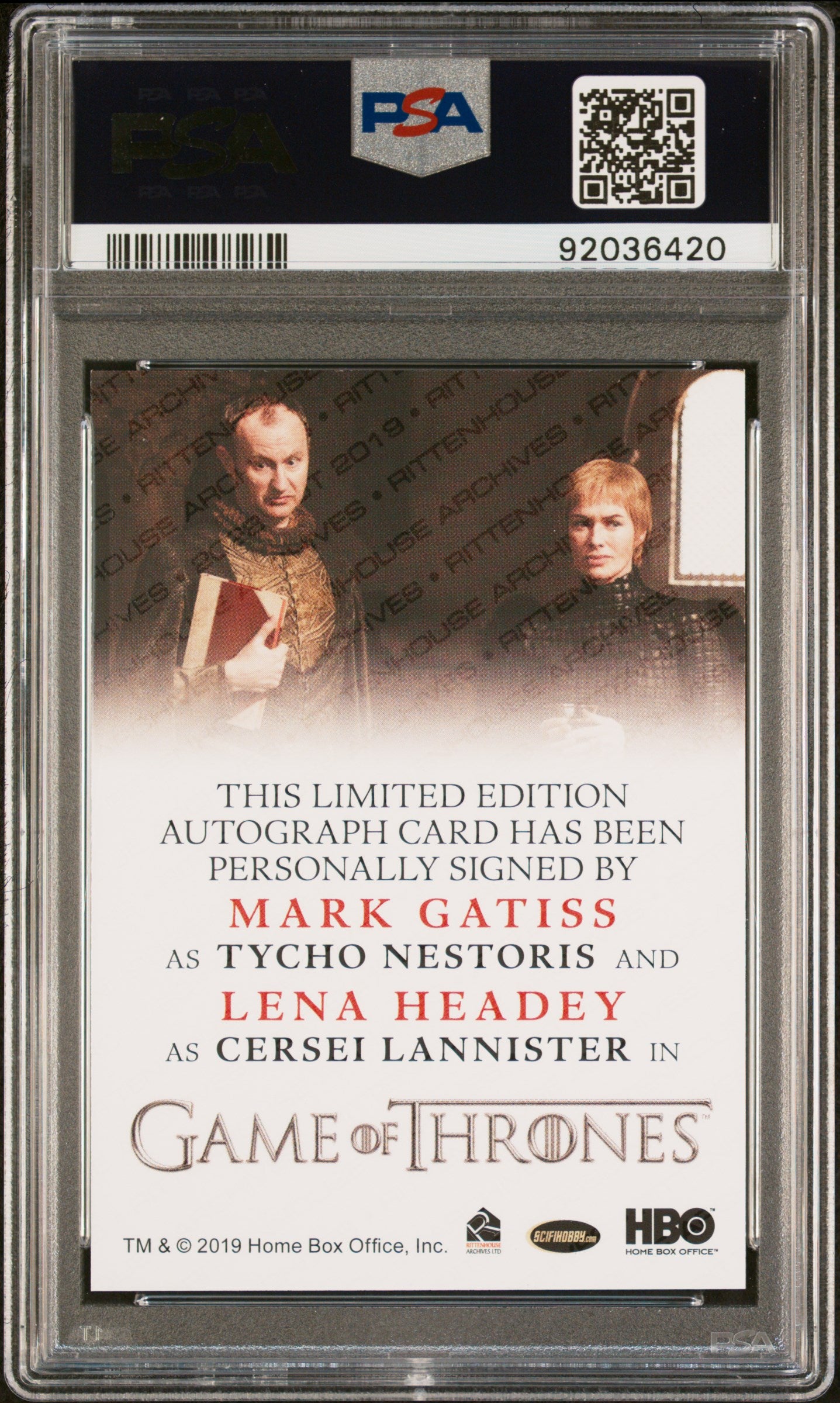 Lena Headey Mark Gatiss CERSEI LANNISTER 2021 Game Of Thrones DUAL AUTO PSA 9