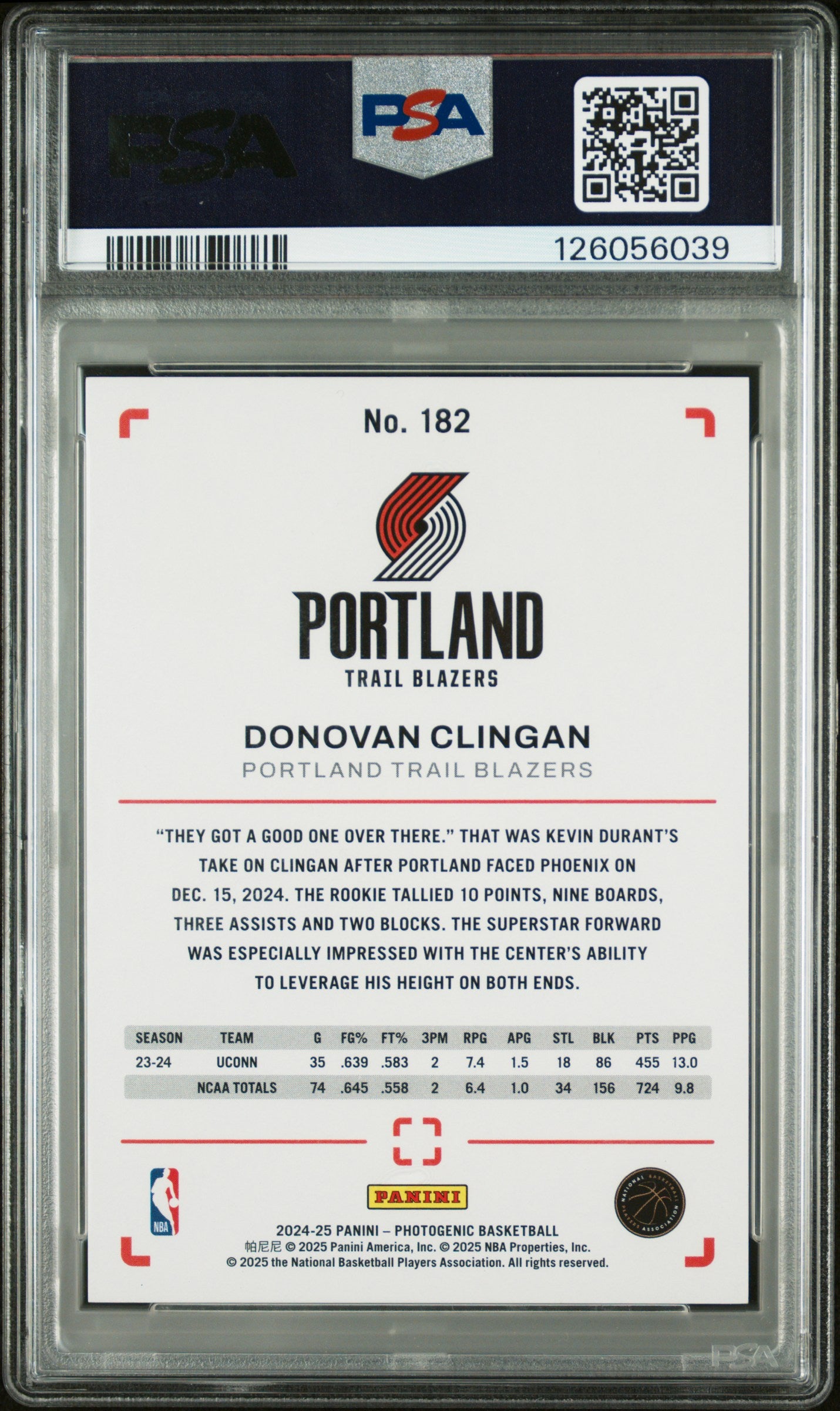 2024 Panini Photogenic Donovan Clingan #182 Maze PSA 10 #10/25 POP 2