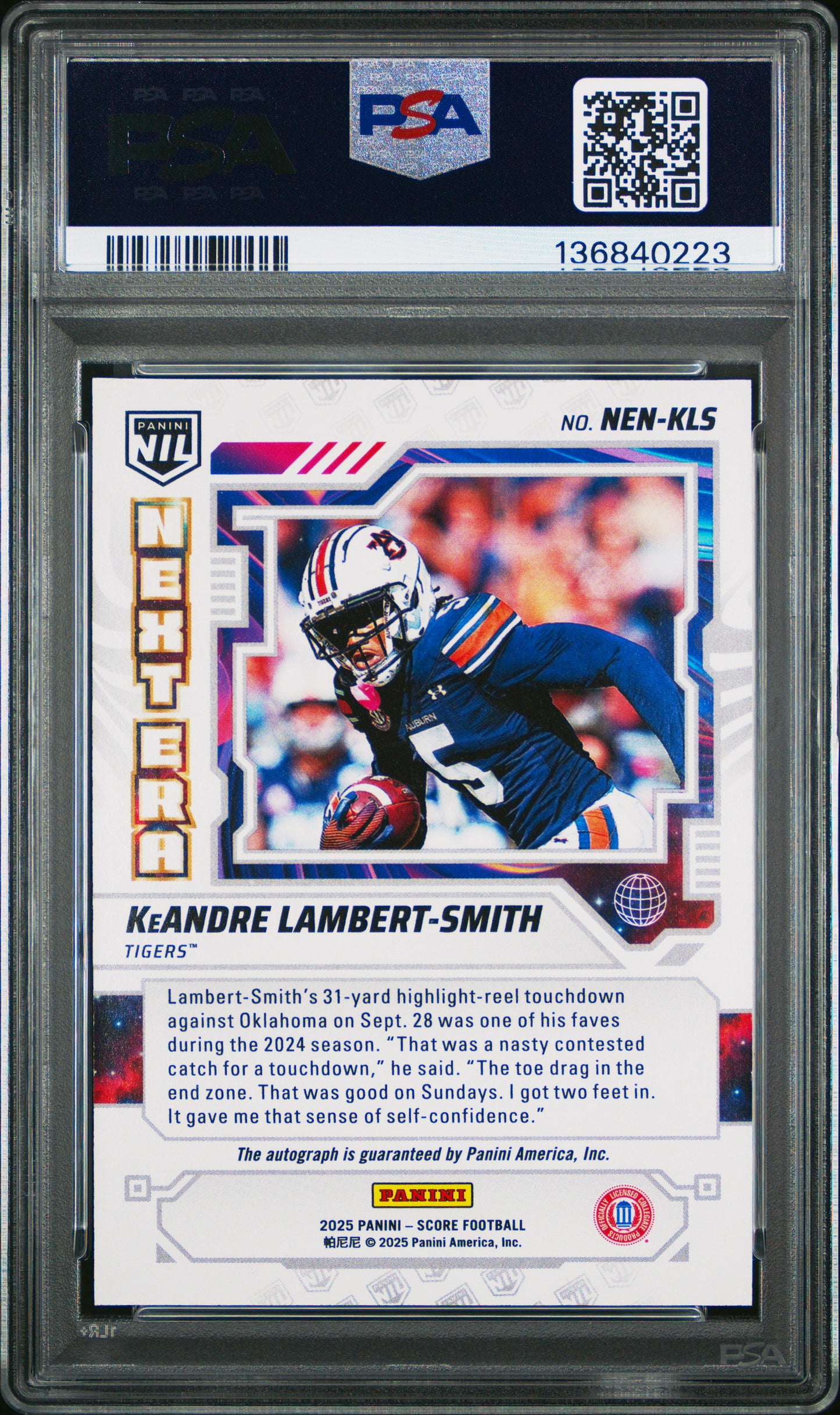 2025 Score Next Era Nil Autographs Keandre Lambert-Smith #NENKLS PSA 9 low pop
