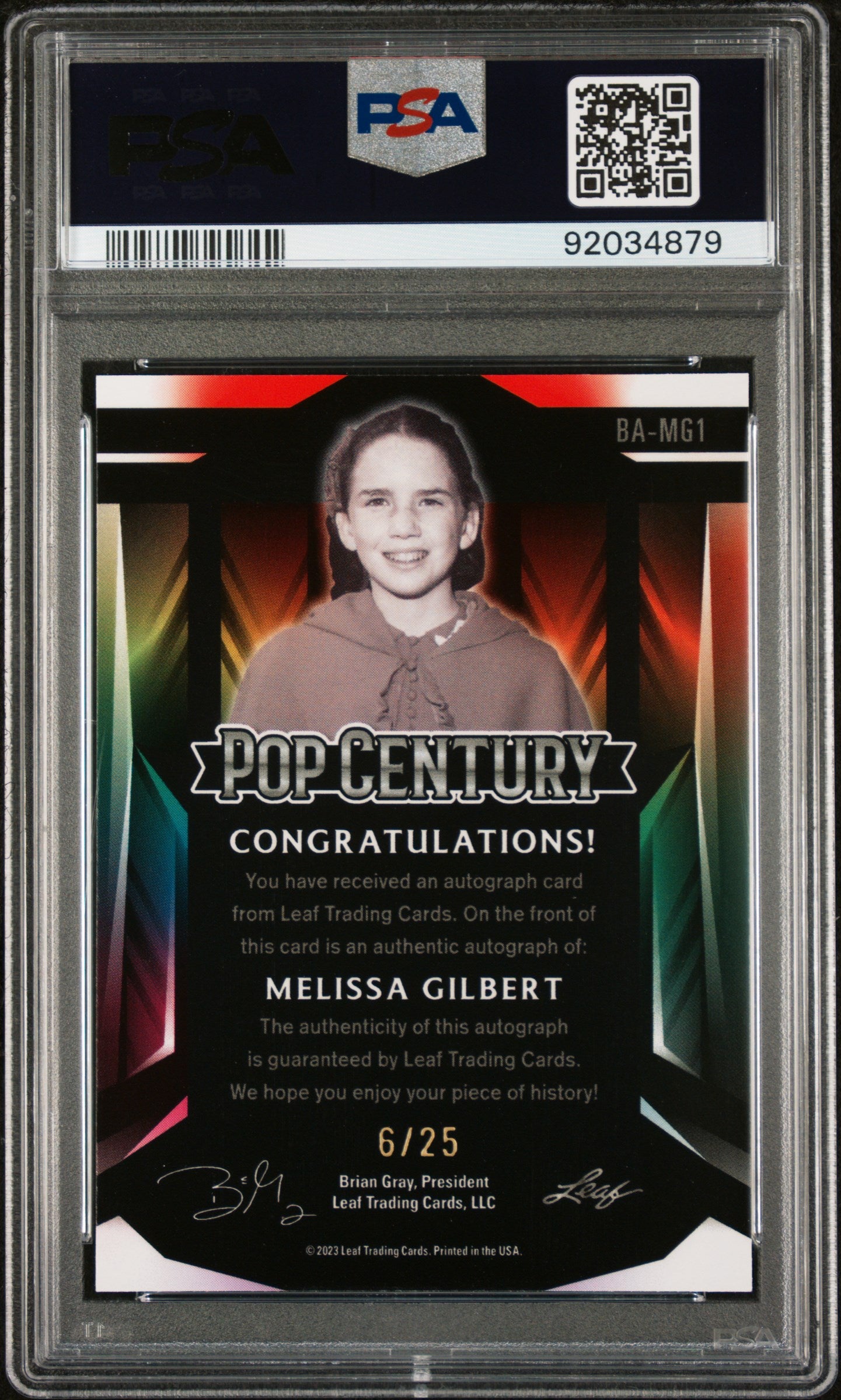 Melissa Gilbert 2023 Leaf Metal Pop Century Autograph AUTO #6/25 Silver PSA 9