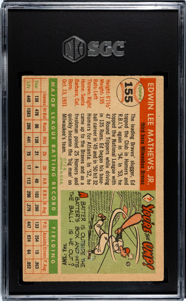 1955 Topps Ed Eddie Mathews #155 SGC 2.5