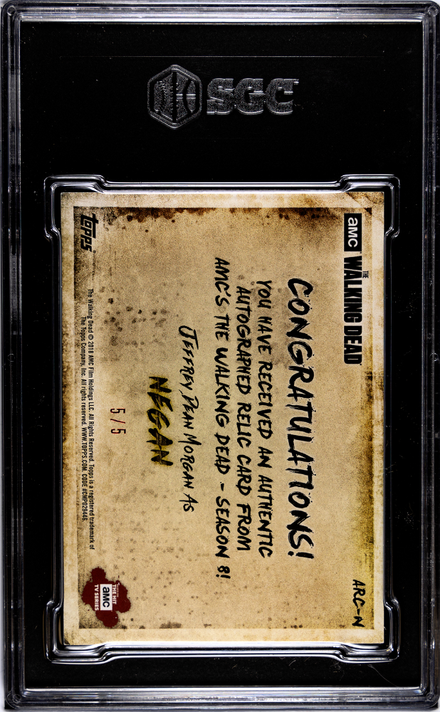 Jeffrey Dean Morgan Negan 2018 Topps Walking Dead Season 8 AUTO Relic #5/5 SGC 9