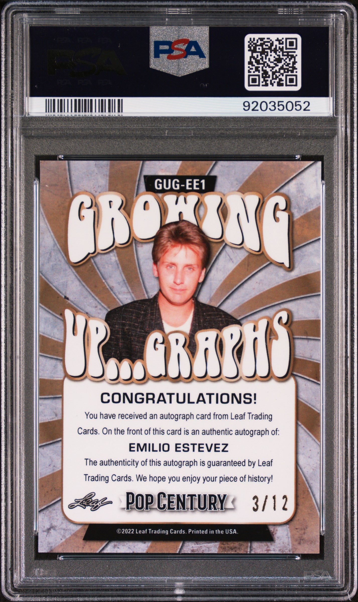 Emilio Estevez 2022 Leaf Metal Pop Century AUTO #3/12 Silver Mojo PSA 10