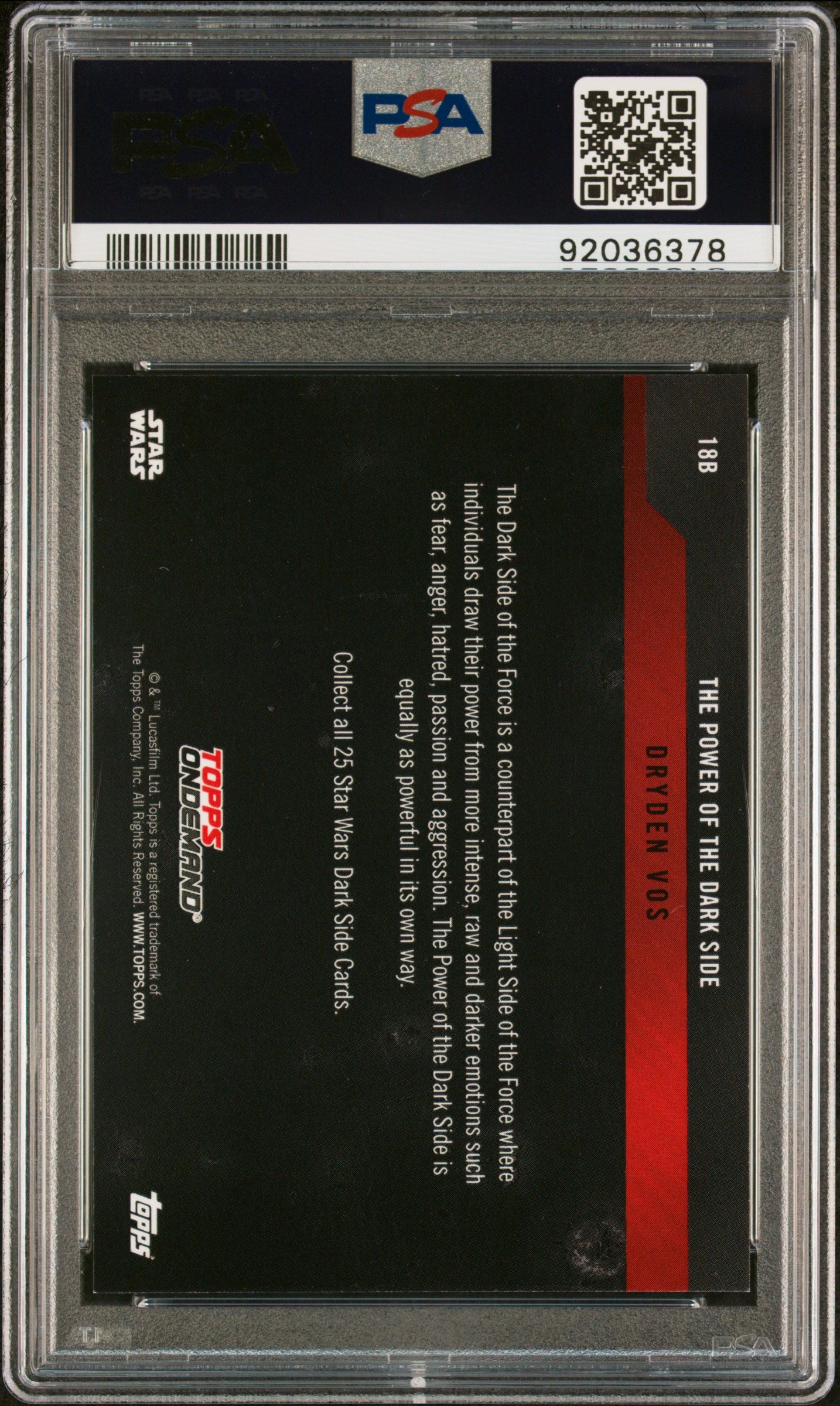 Dryden Vos 2019 Topps Star Wars Power Of The Dark Side Purple #10/10 PSA 9