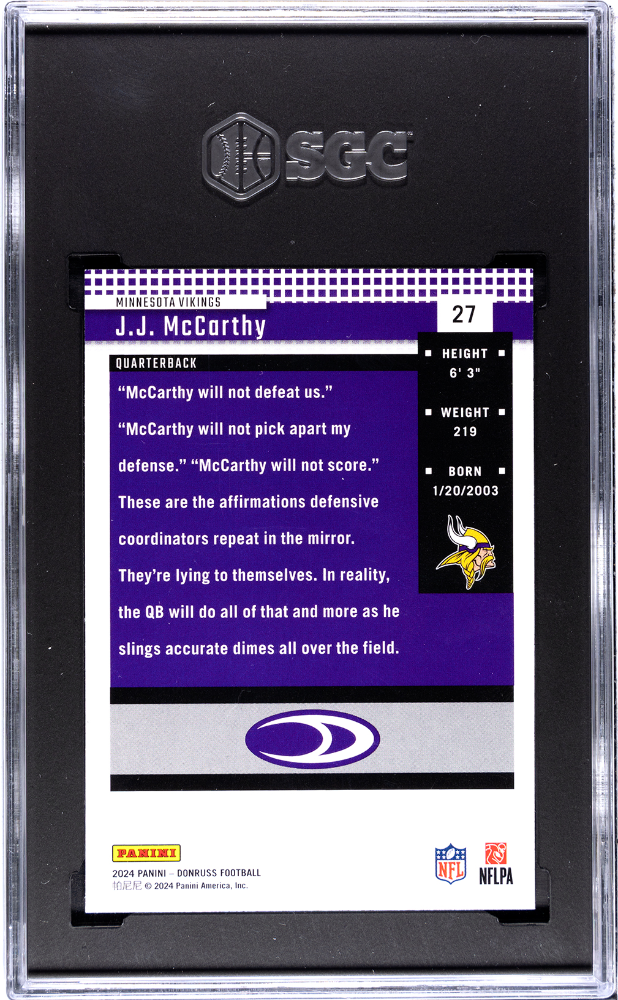 2024 Donruss JJ Mccarthy #27 '04 Retro SGC 10