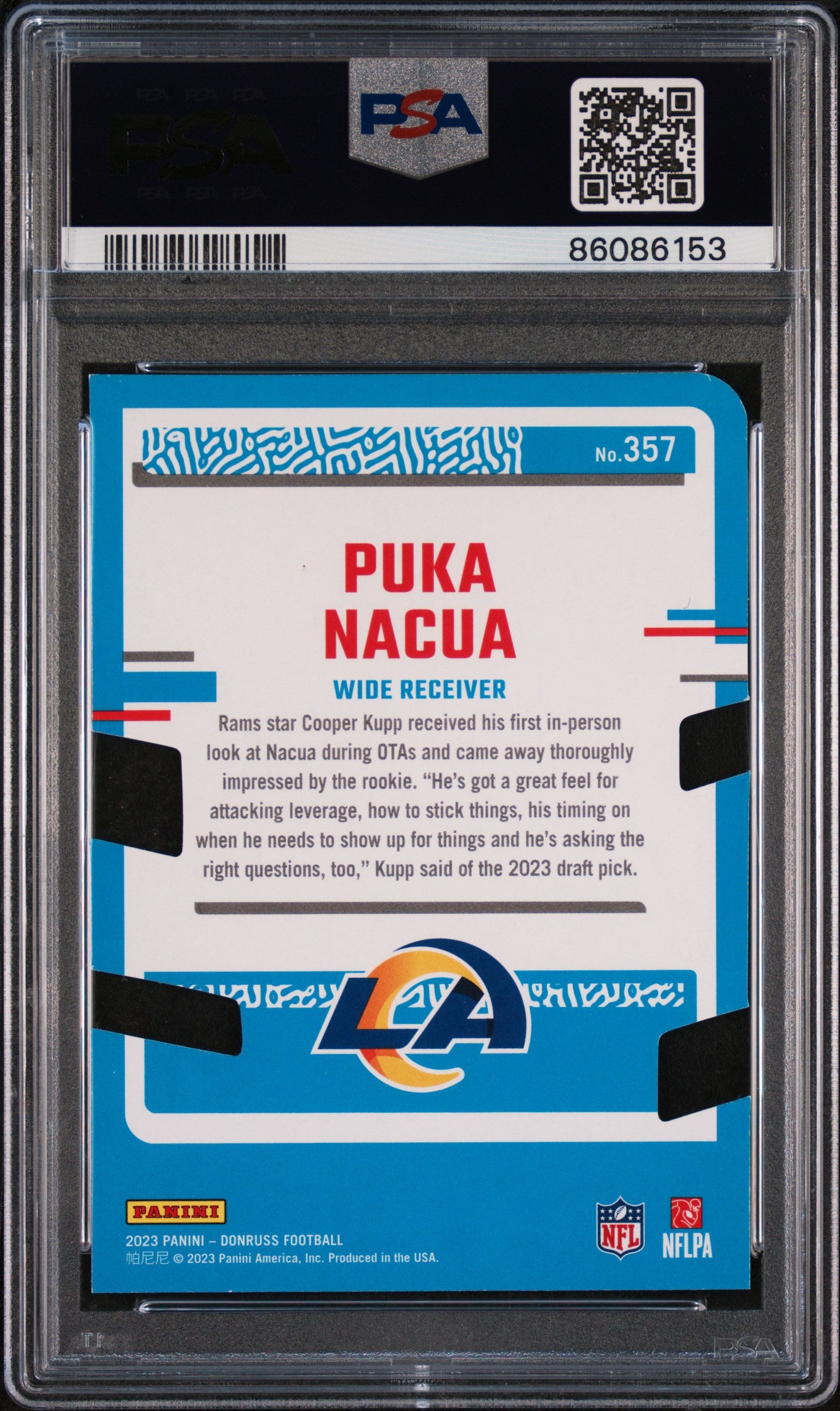 2023 Panini Donruss Puka Nacua #357 Press Proof Silver Die Cut #/75 Rookie PSA 8