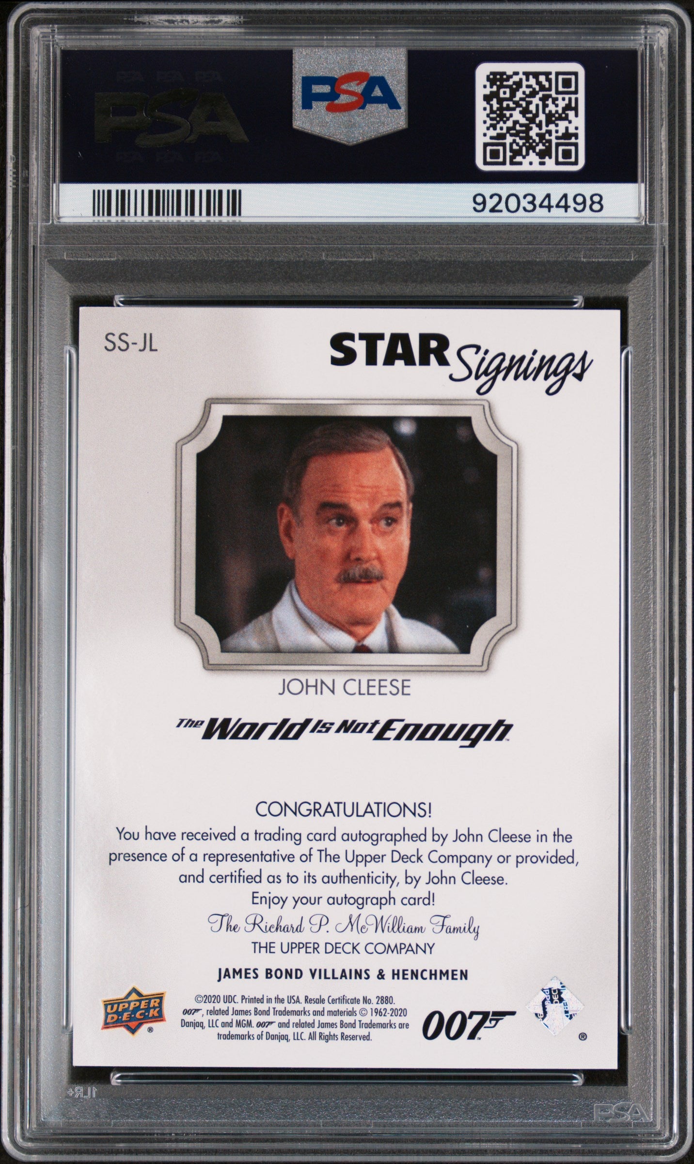 John Cleese "Q"2021 Upper Deck James Bond Villains And Henchmen Star AUTO PSA 9