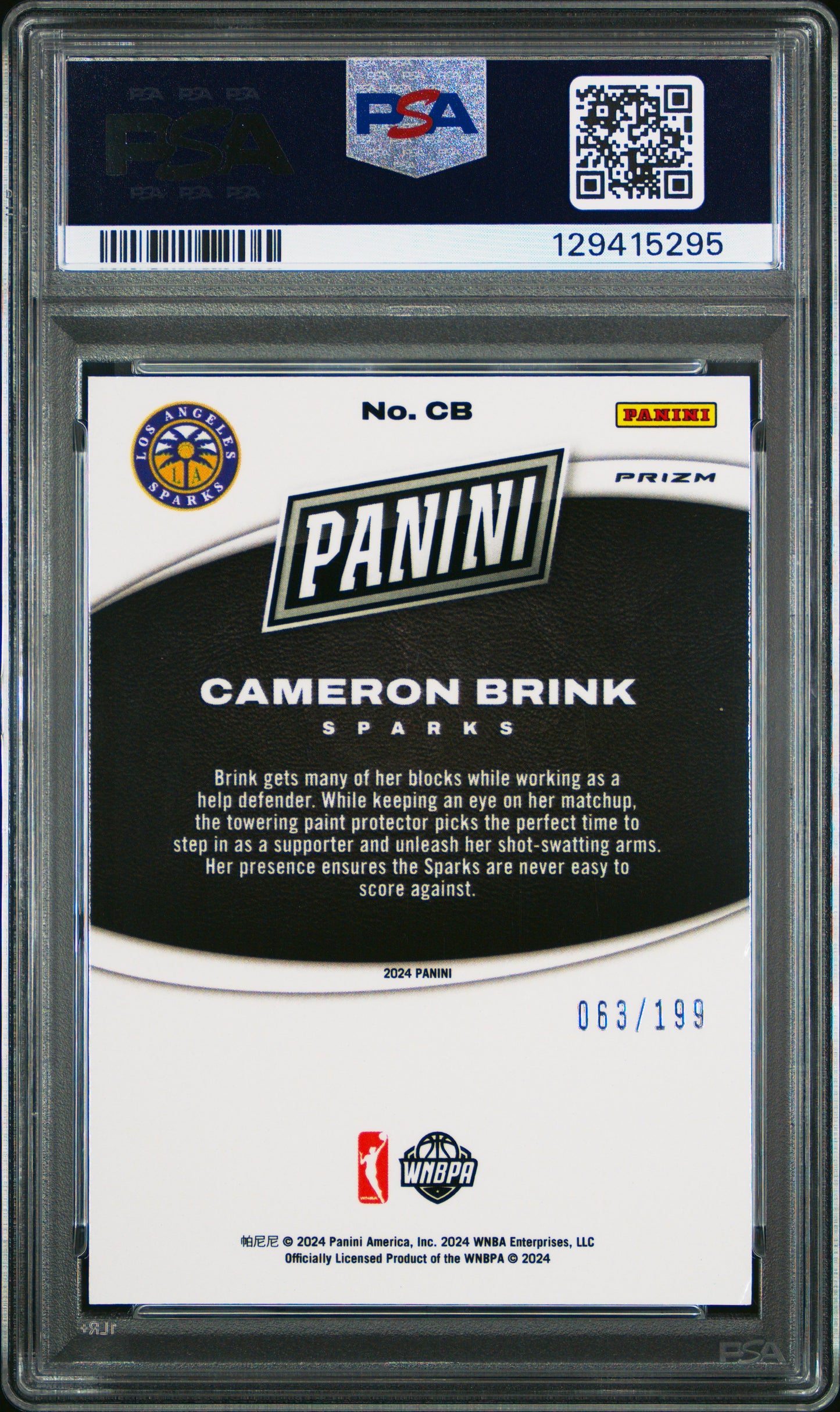 2024 Panini Black Friday Rookies Opti Cameron Brink #CB PSA 8 /199