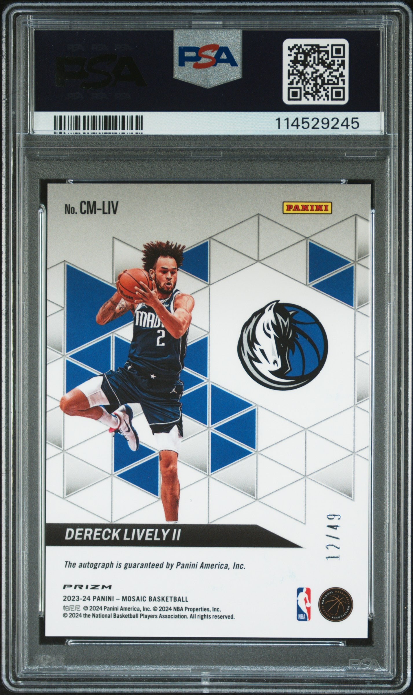 2023-24 Panini Mosaic Collage AUTO Mosaic Dereck Lively II #12/49 Blue PSA 9