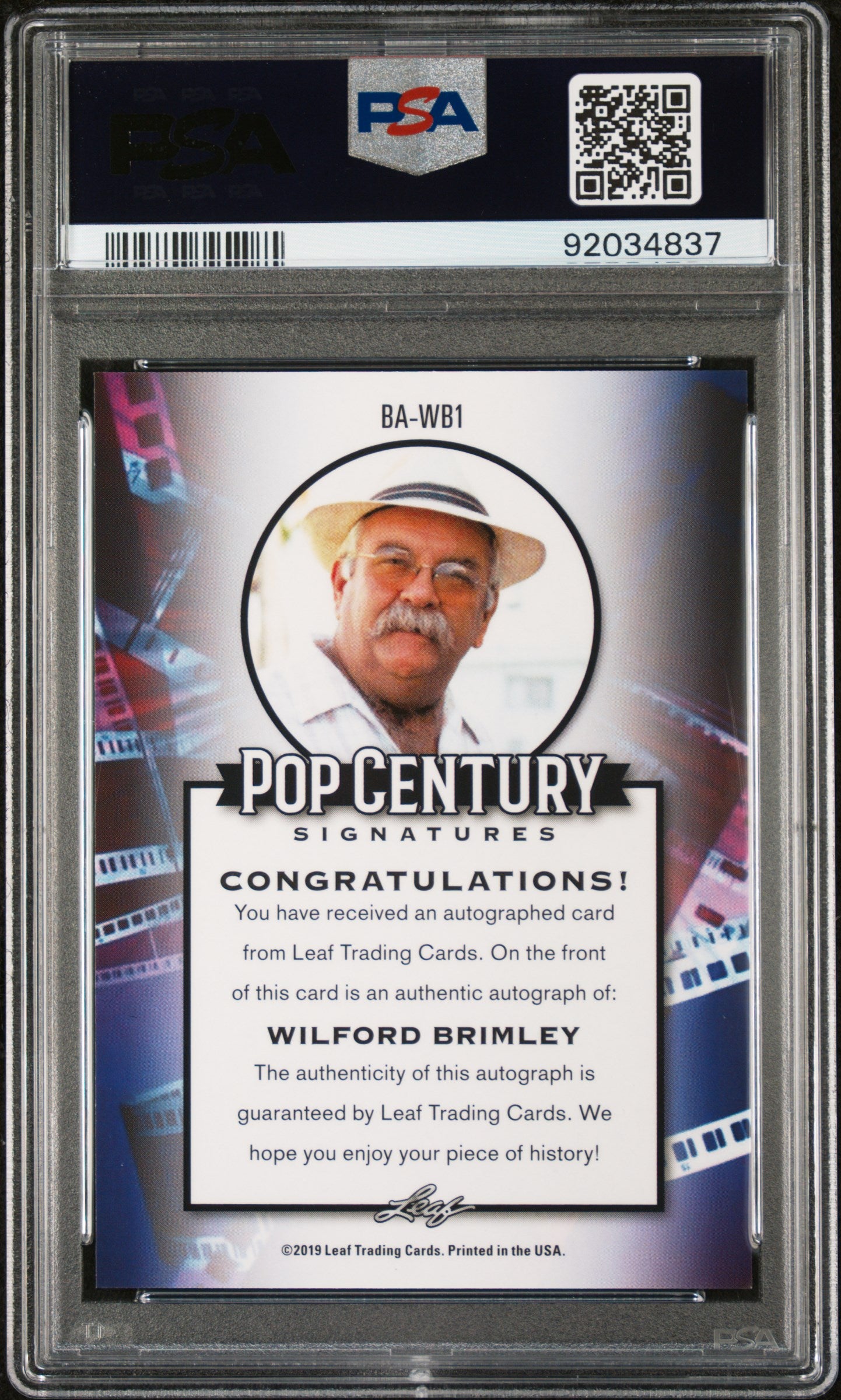 Wilford Brimley 2019 Leaf Metal Pop Century Autograph AUTO PSA 10