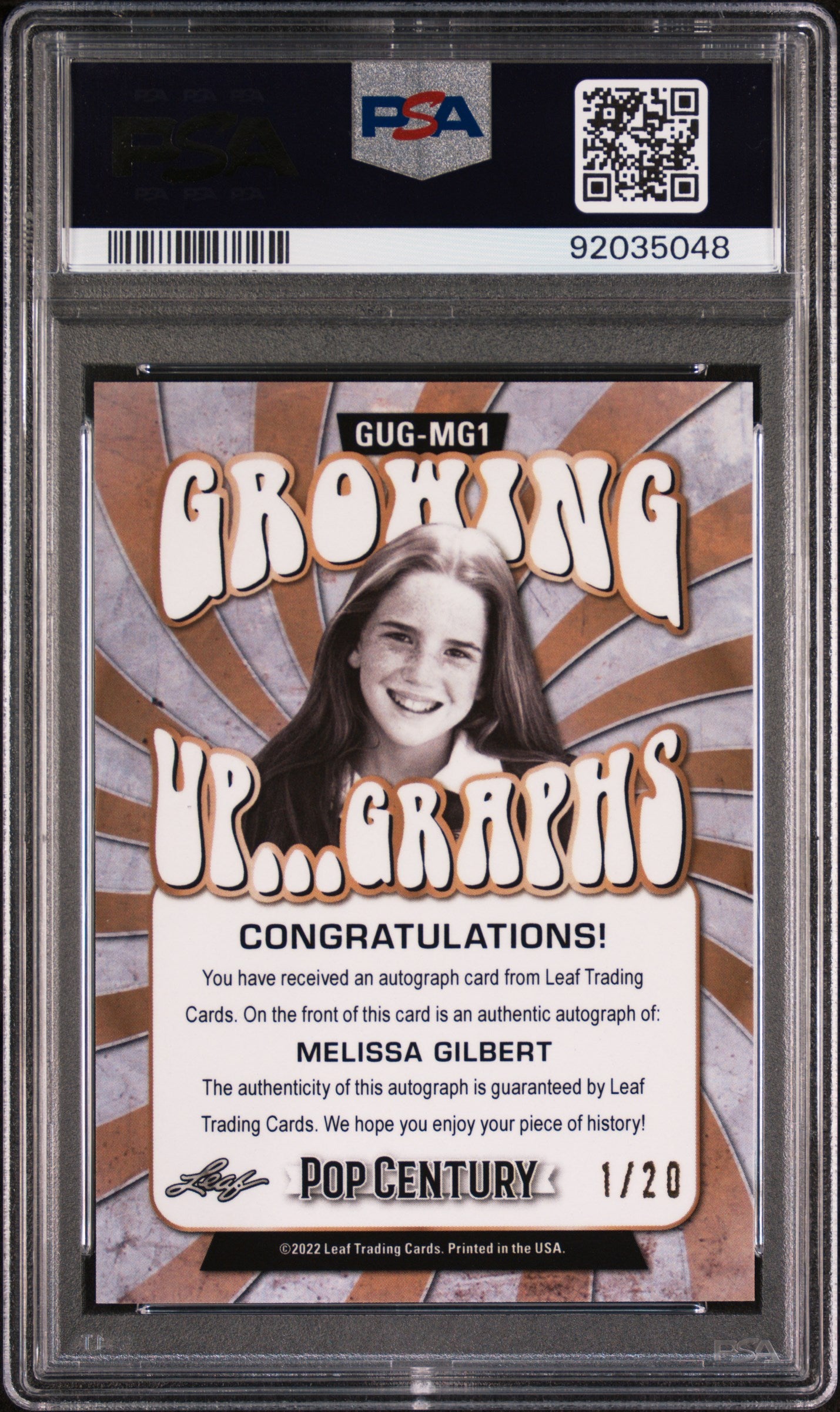 Melissa Gilbert 2022 Leaf Metal Pop Century Growing Up AUTO Purple #1/20 PSA 10