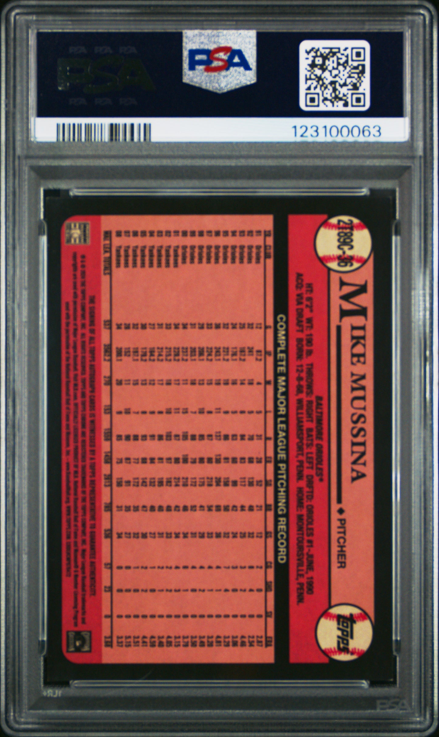 2024 Silver Pack 1989 Chrome Promo Mike Mussina #36 Auto Orange Ref 06/25 PSA 8