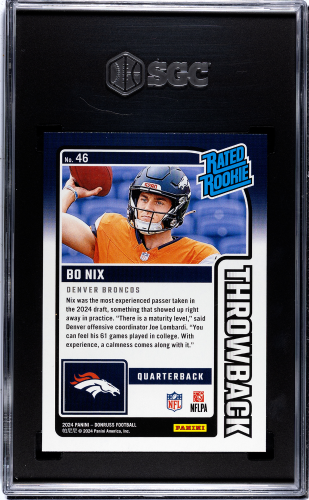 2024 Donruss Bo Nix #46 Throwback SGC 9