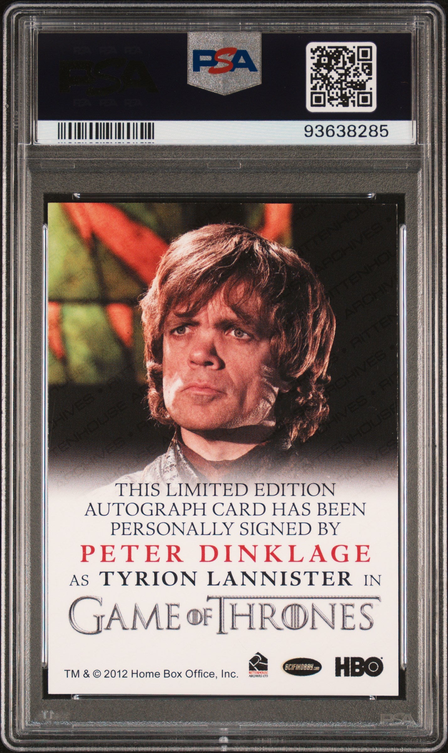 Peter Dinklage TYRION LANNISTER 2015 Game Of Thrones S. 4 Full Bleed)AUTO PSA 9