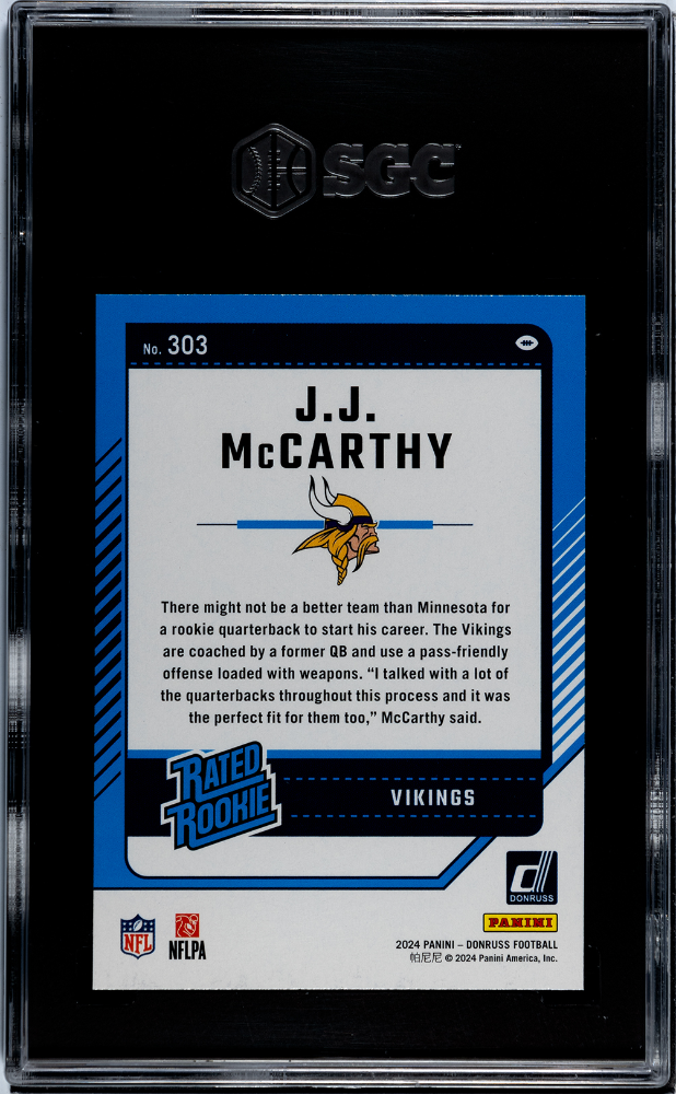 2024 Donruss JJ Mccarthy #303 Blue Press Proof SGC 9