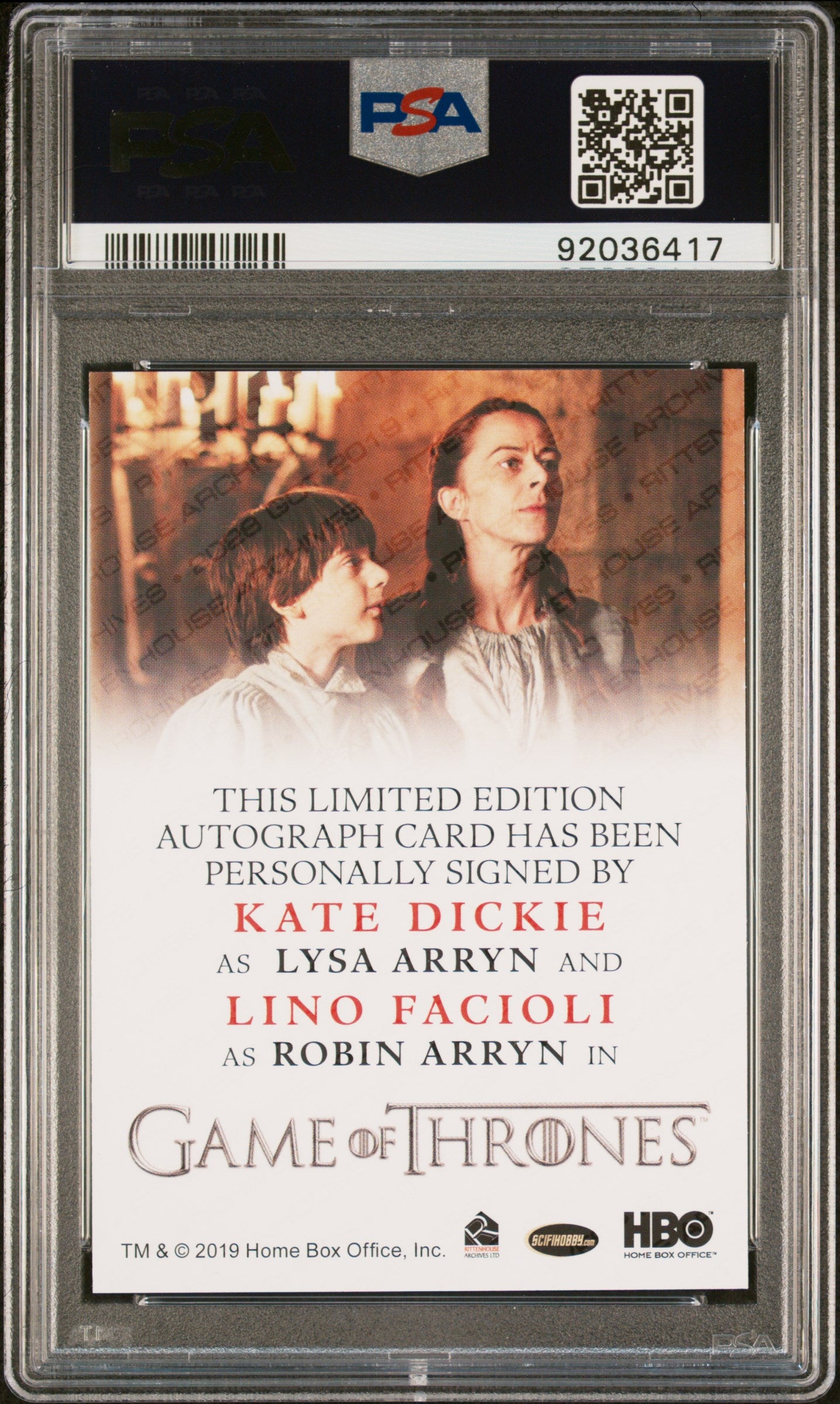 Lino Facioli Kate Dickie LYSA ROBIN ARRYN 2020 Game Of Thrones AUTO PSA 9