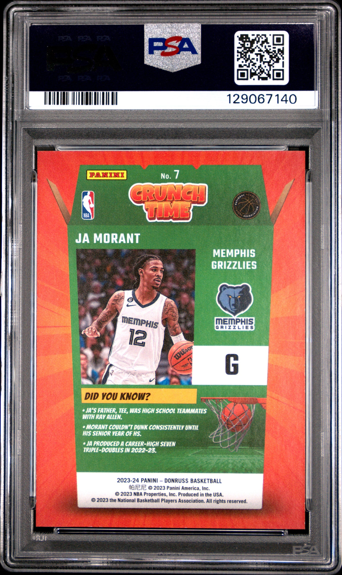 2023-24 Panini Donruss Crunch Time Ja Morant #7 PP Gold PSA 9 /10 pop 1