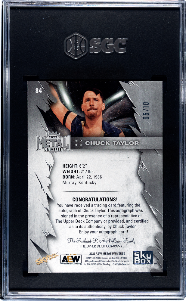 2022 Skybox Metal Universe Aew Chuck Taylor #84 Auto Green SGC 9 /10 POP 1