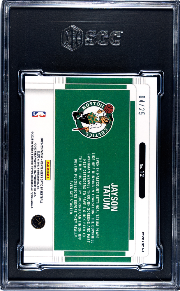 2022-23 Contenders Optic Jayson Tatum #12 Suite Shots Green Prizm #4/25 SGC 8