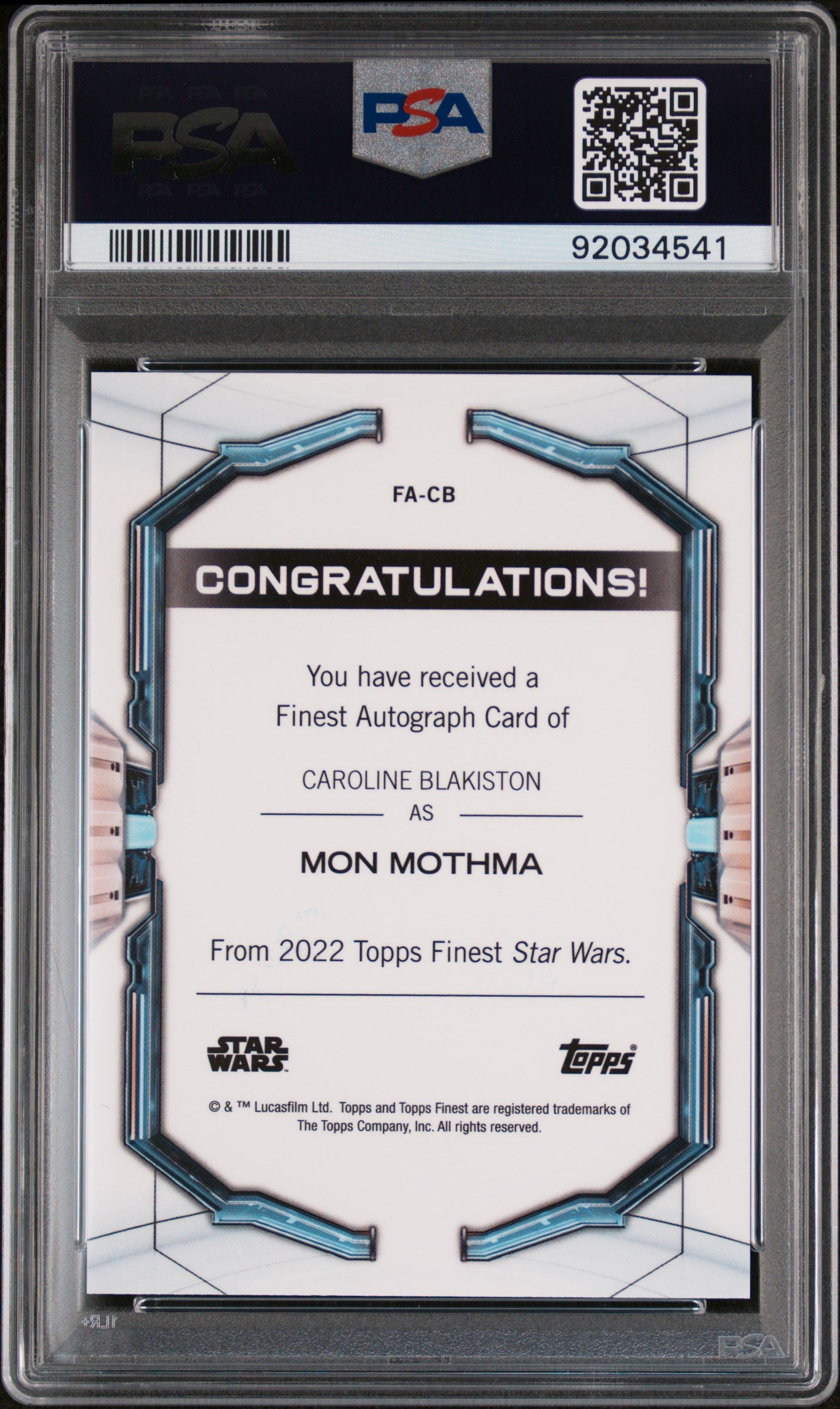 Caroline Blakiston MON MOTHMA 2022 Topps Finest Star Wars Blue /150 AUTO PSA 9