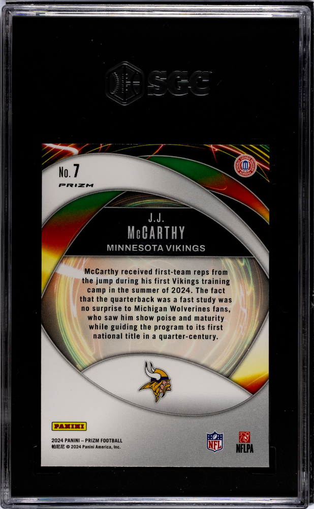 2024 Panini Prizm JJ Mccarthy #7 Portals Green Wave SGC 9.5