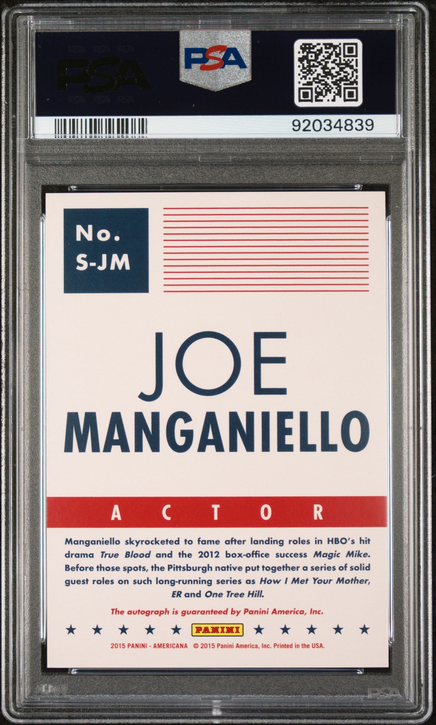 Joe Manganiello 2015 Panini Americana Signatures AUTO PSA 10