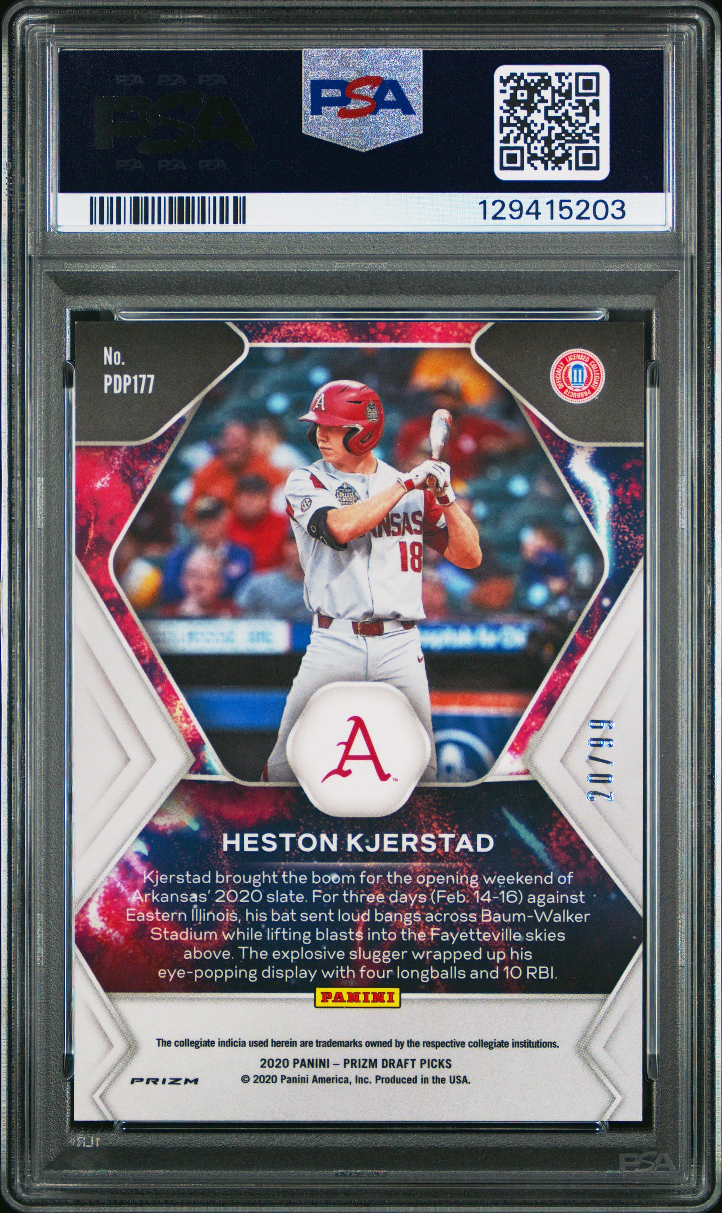 2020 Prizm Draft Picks Fireworks Heston Kjerstad Tiger Stripe PSA 10 /99 pop 3