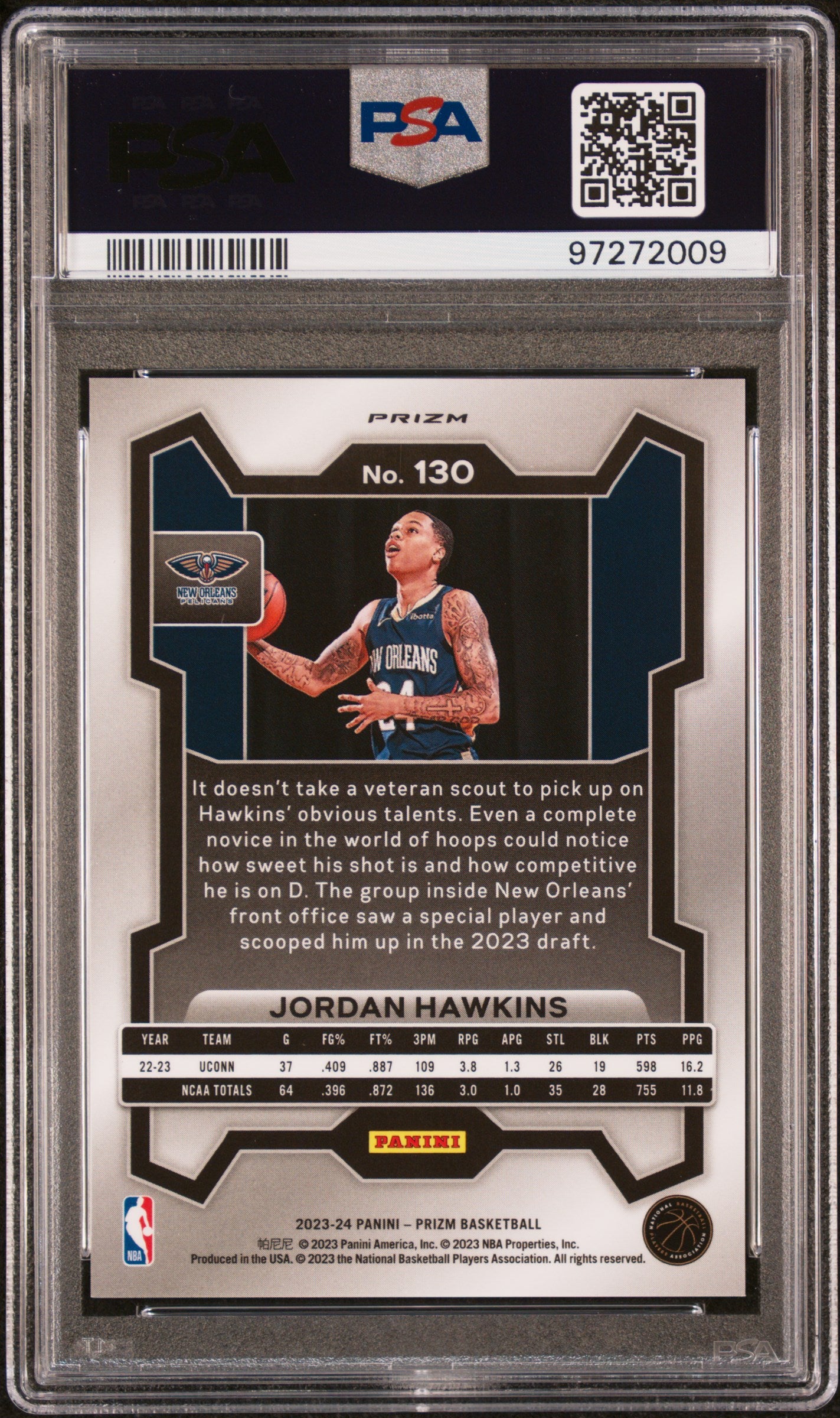 2023-24 Panini Prizm Jordan Hawkins #130 White Sparkle PSA 10 Rookie