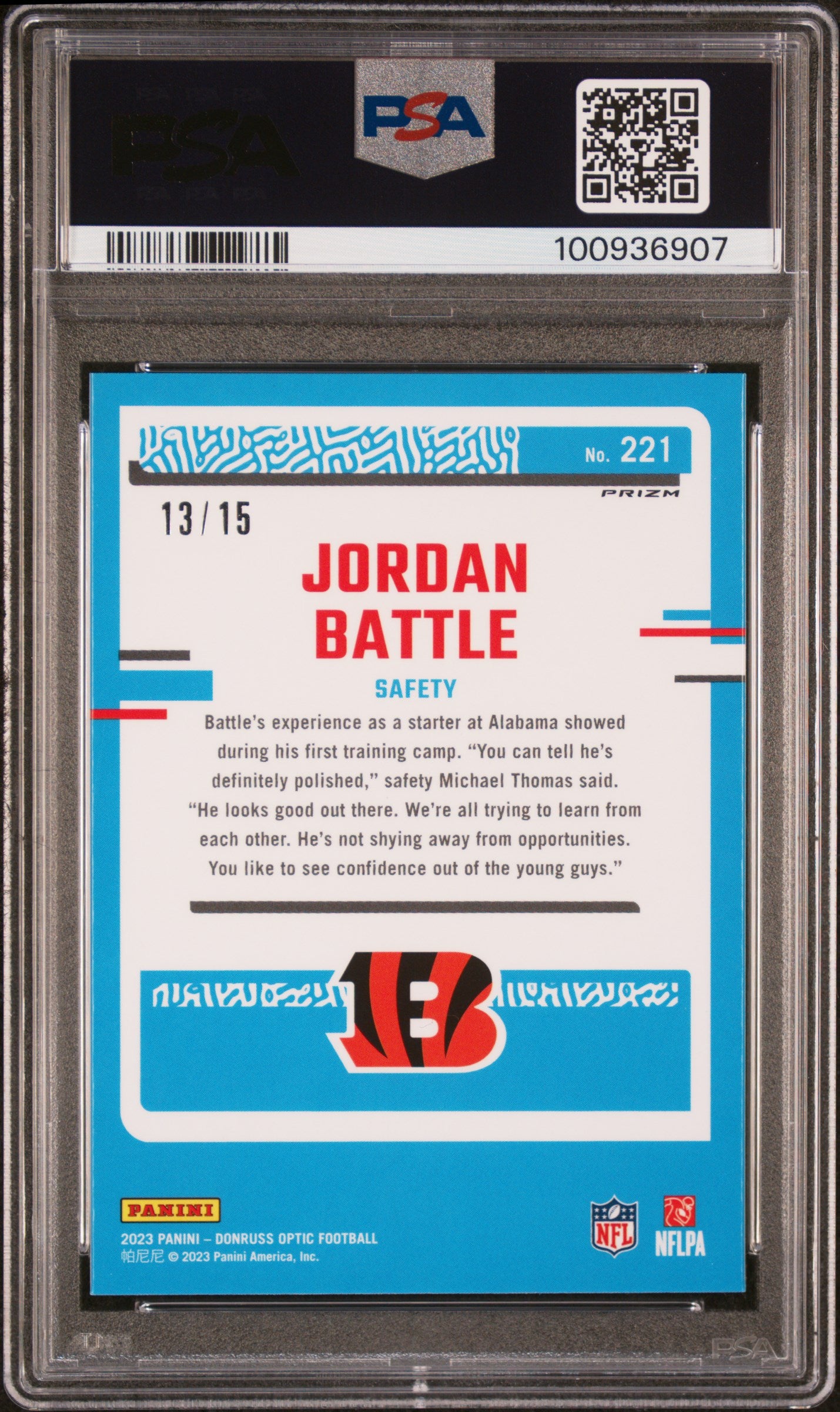 2023 Panini Donruss Optic Jordan Battle #221 Ice #13/15 Rated Rookie PSA 10