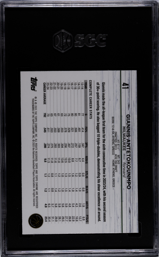 2024-25 Topps Chrome Giannis Antetokounmpo #41 Magenta Speckle Refractor SGC 9.5