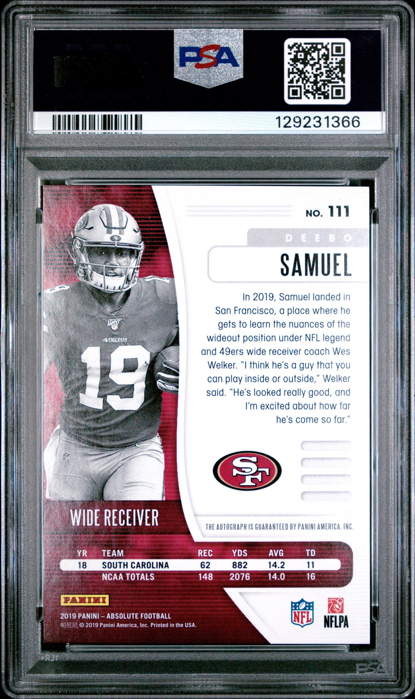 2019 Panini Absolute Deebo Samuel #111 Signature Orange Mosaic 03/25 PSA 9 pop 2