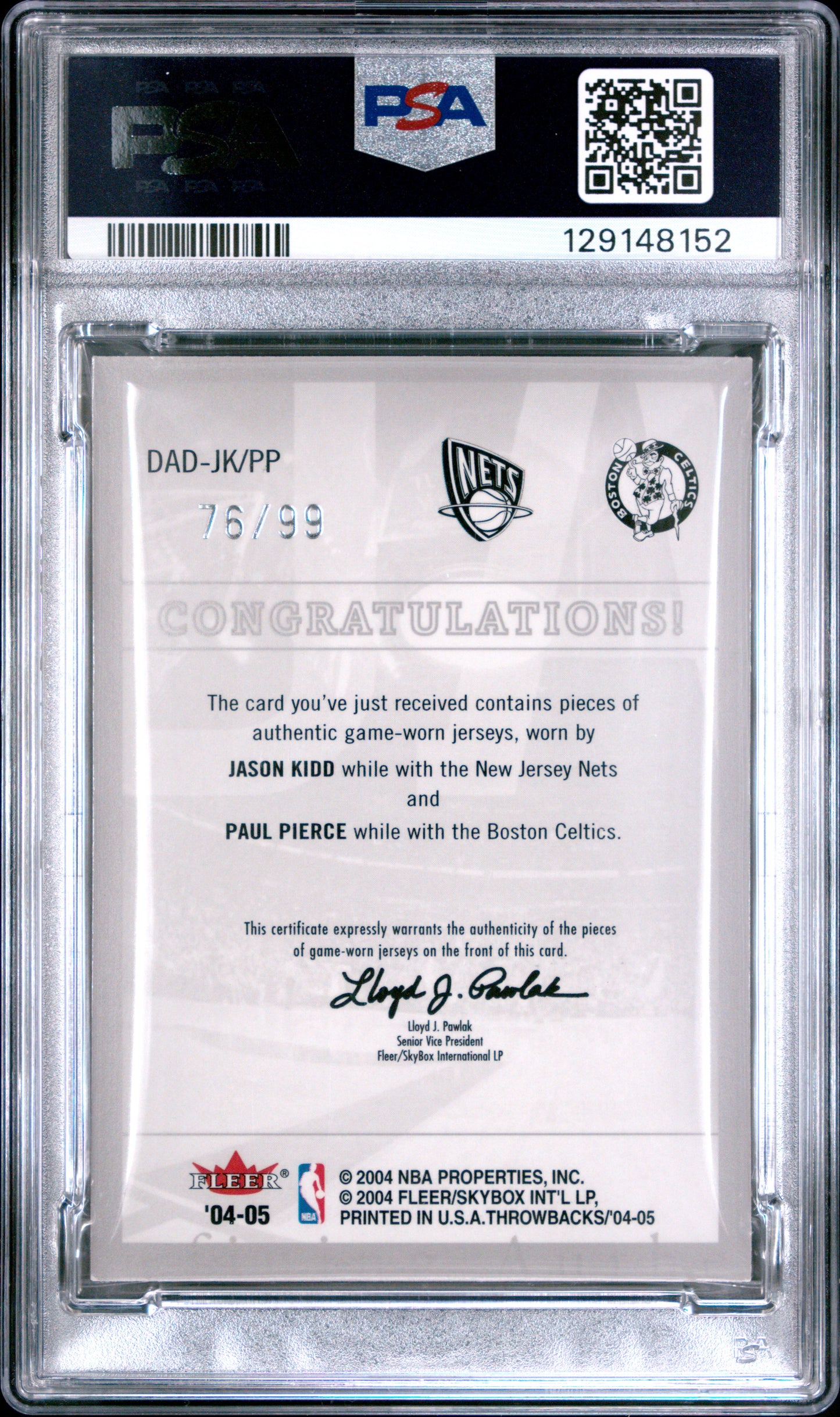 2004-05 Throwbacks Defining Authentic Jersey Dual Pierce Kidd Dual PSA 7 pop 1