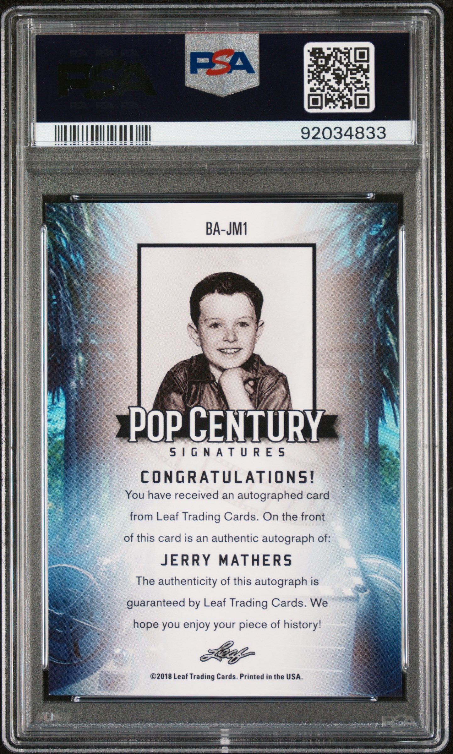 Jerry Mathers 2018 Leaf Pop Century Metal Signatures AUTO PSA 9