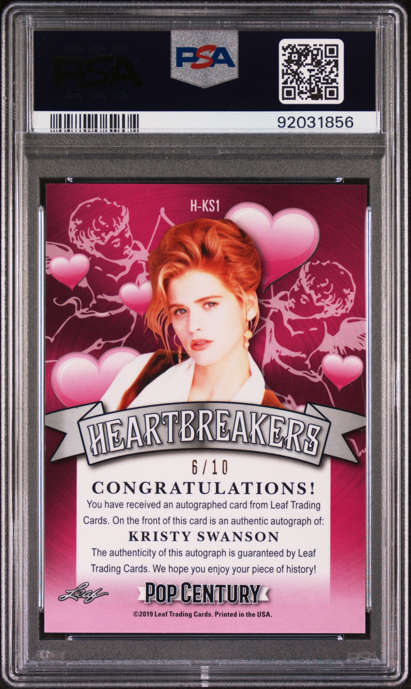 Kristy Swanson 2019 Leaf Metal Pop Century Heartbreakers AUTO #/10 Purple PSA 10