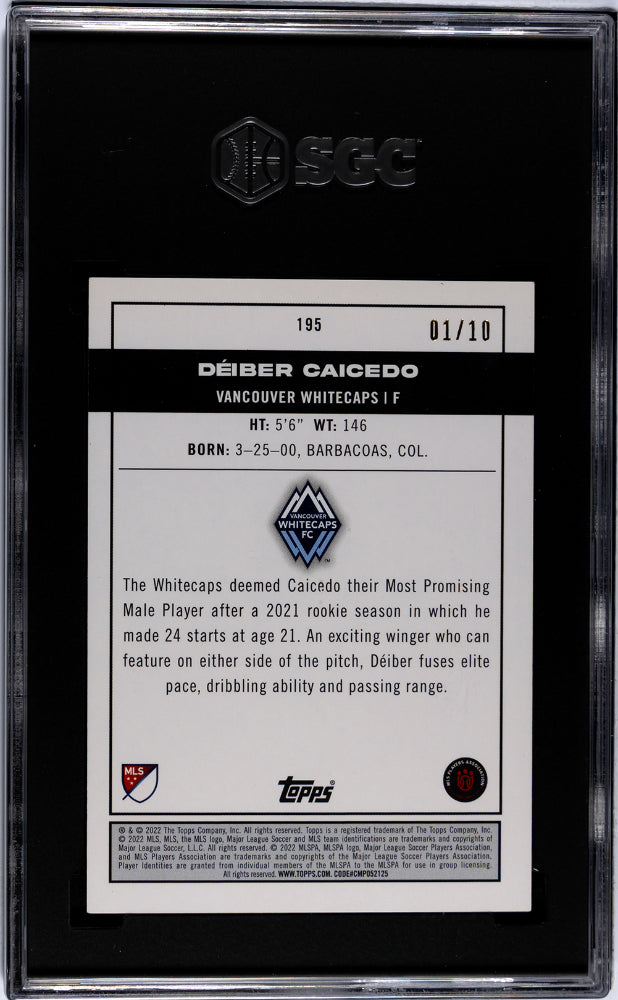 2022 Topps MLS Deiber Caicedo #195 Red #1/10 Rookie SGC 9