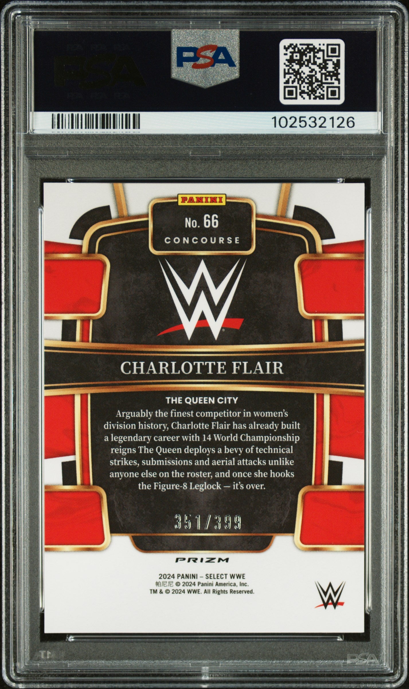2024 Panini Select WWE Charlotte Flair #66 Black & Blue Prizm #351/399 PSA 9