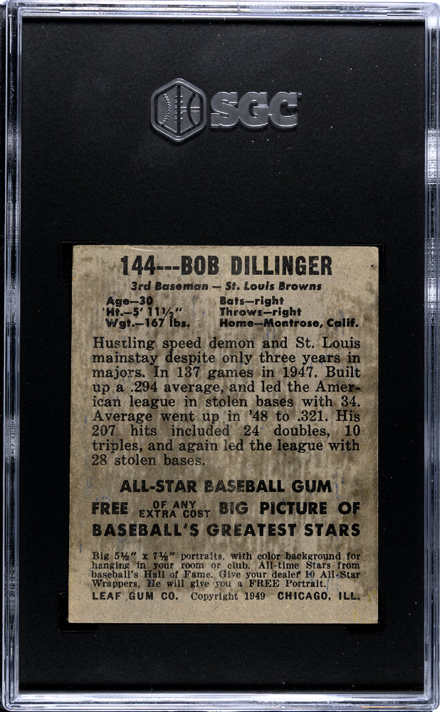 1948-49 Leaf Gum Co. Bob Dillinger #144 SGC 2.5 SP Short Print