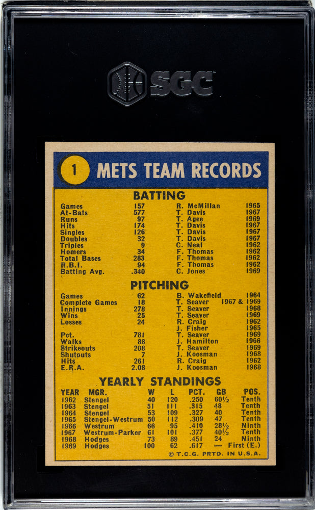 1970 Topps World Champions #1 New York Mets Nolan Ryan SGC 8