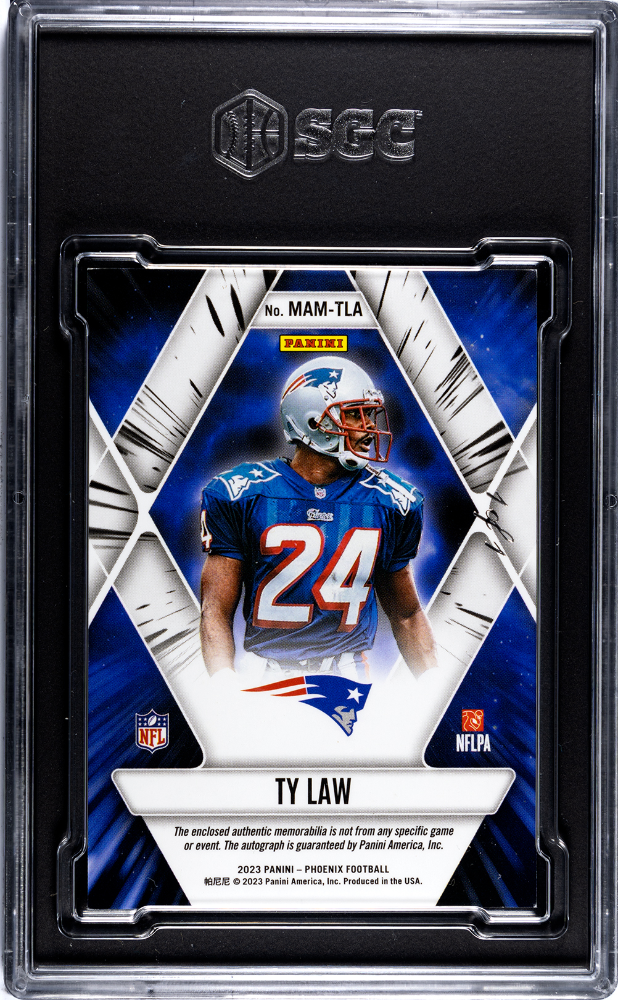 2023 Phoenix Ty Law Mythical Gold Vinyl NFL SHIELD Patch AUTO #1/1 SGC 9 POP 1