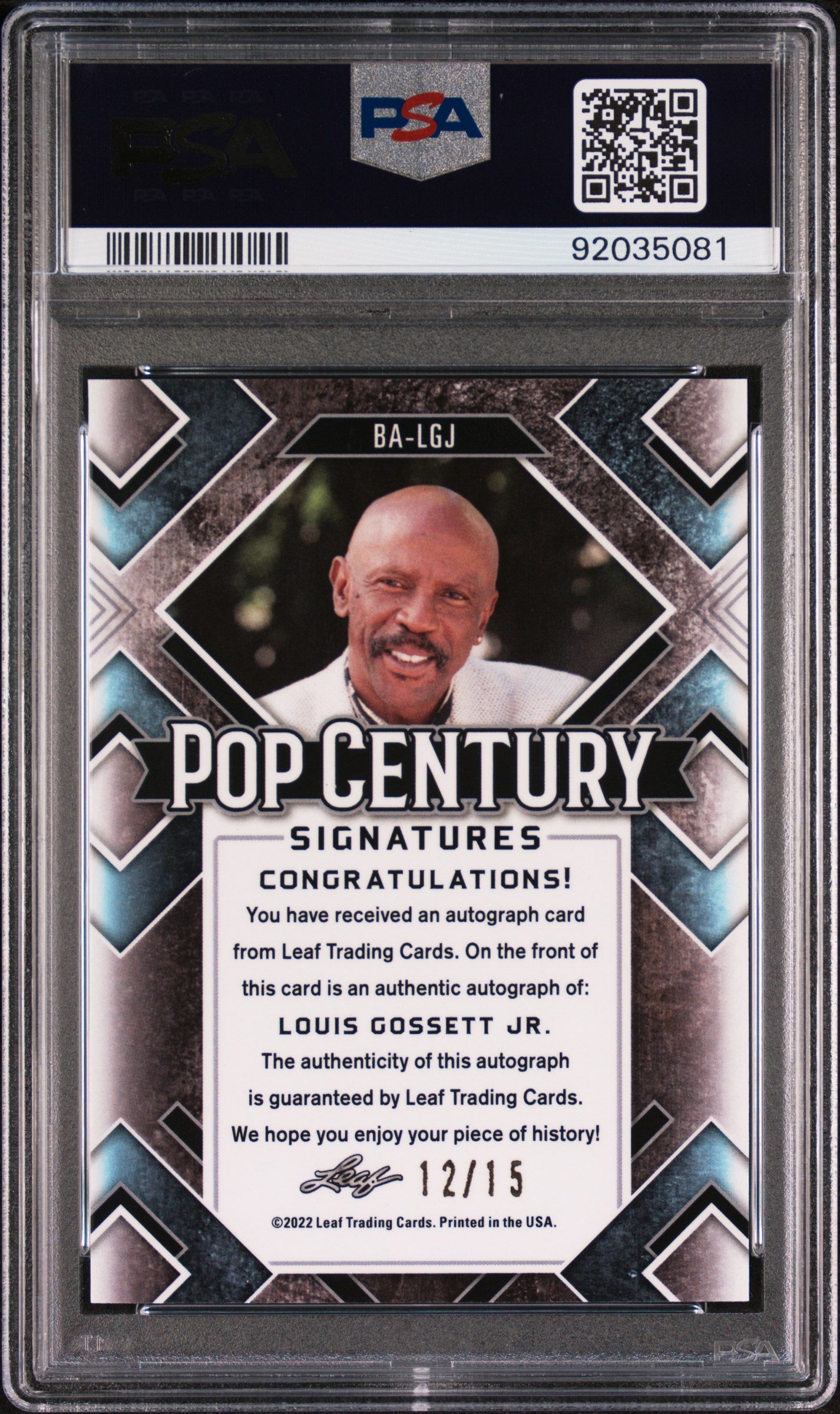 Louis Gossett JR. 2022 Leaf Metal Pop Century Autograph AUTO #12/15 Blue PSA 10