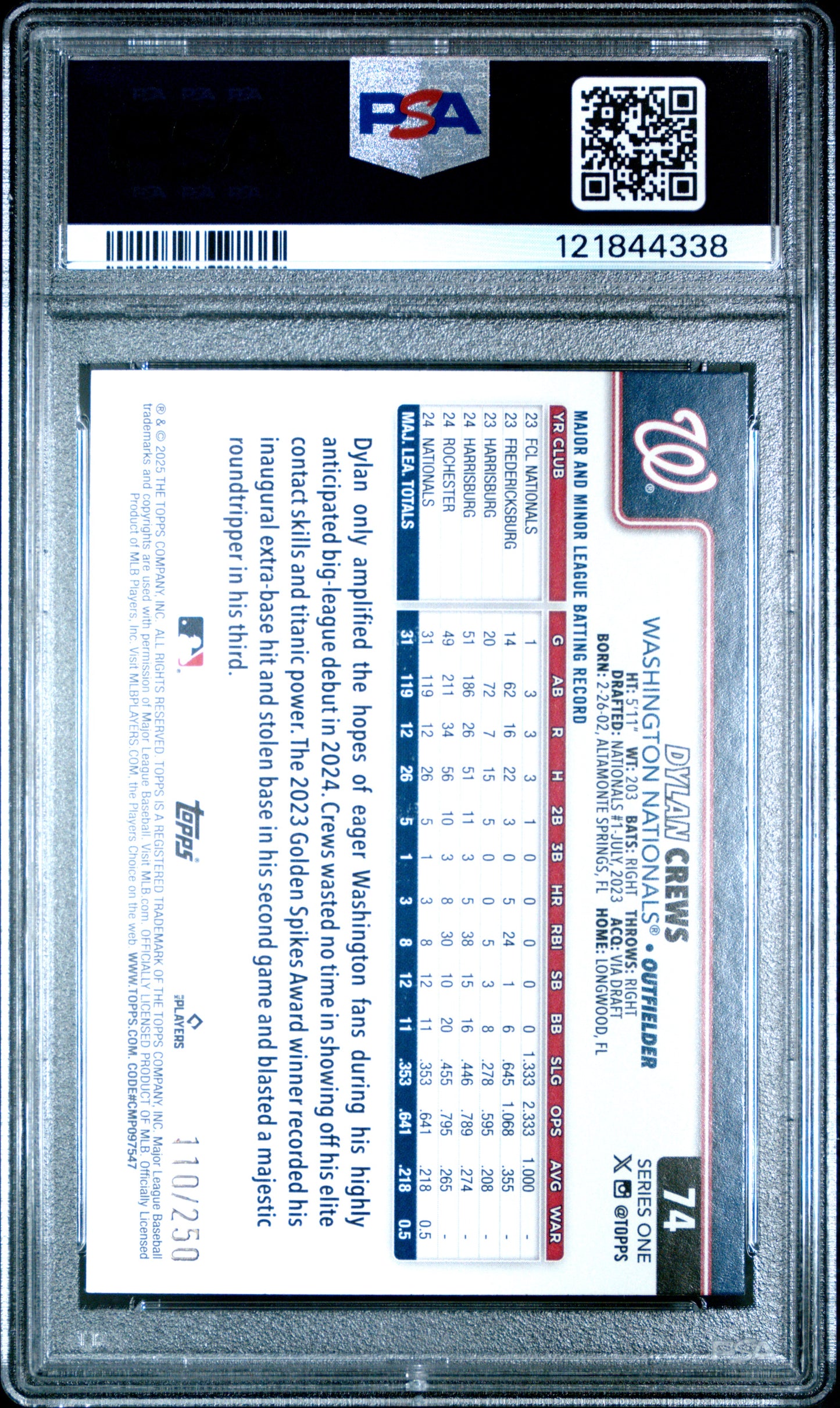 2025 Topps Dylan Crews #74 Purple Holo Foil PSA 9
