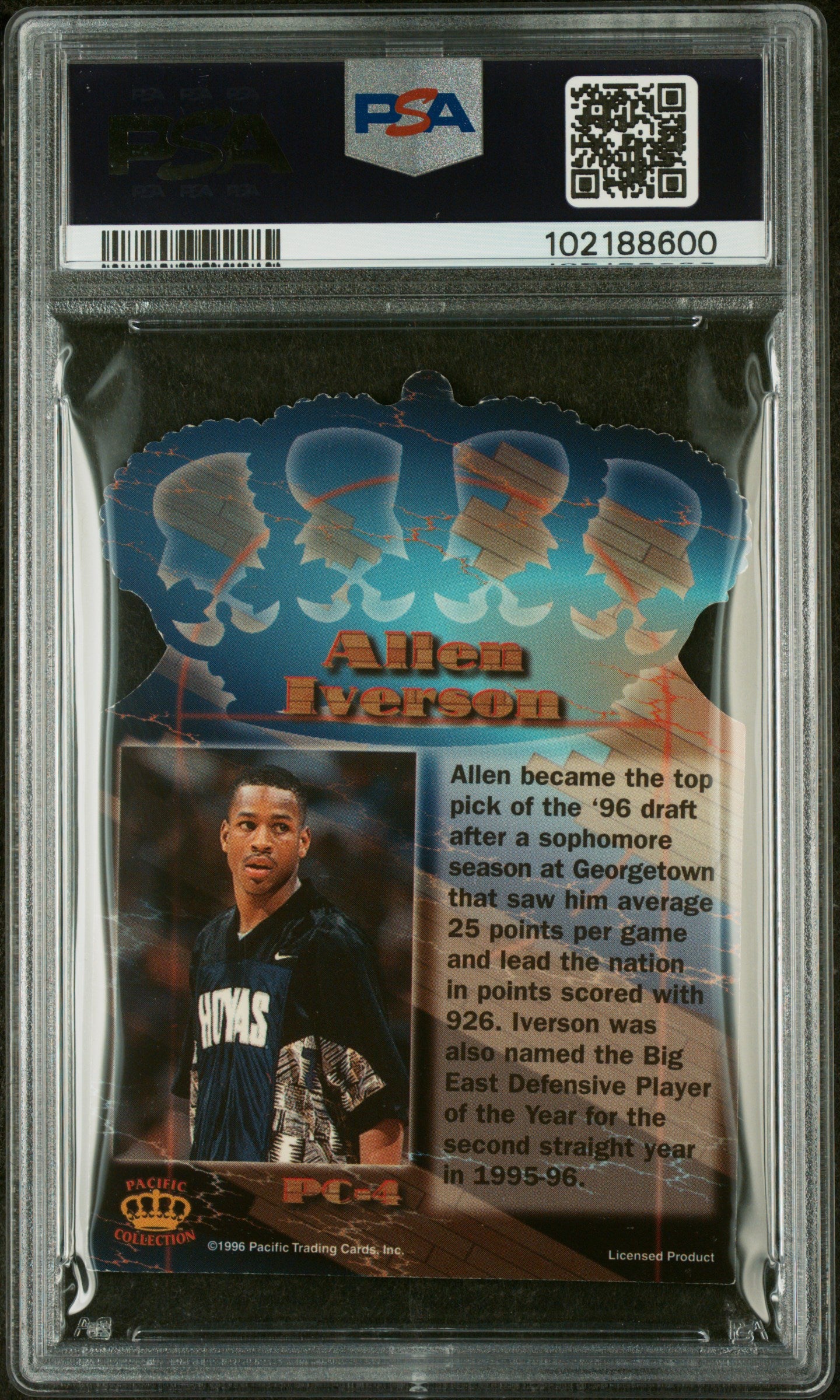 1996 Pacific Power Platinum Crown Die-Cuts Allen Iverson #PC-4 PSA 8