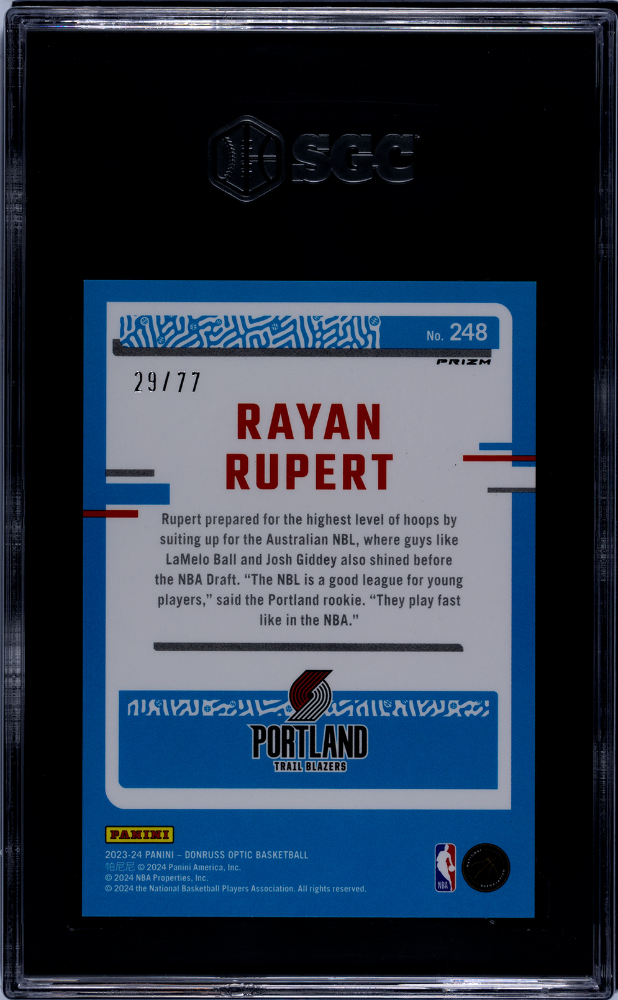 2023-24 Donruss Optic Rayan Rupert #248 Green Glitter Prizm SGC 9.5 /77 pop 1