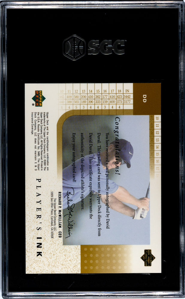 2001 Upper Deck David Duval #DD Player's Ink Gold #18/25 SGC 8 POP 1