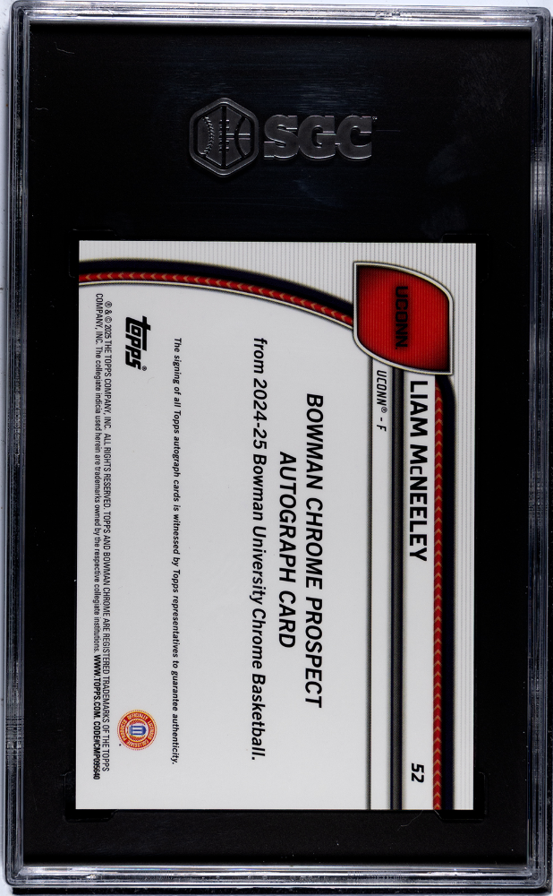 2024-25 Bowman U Chrome Liam Mcneeley #52 Autograph Black Wave Refractor SGC 9.5